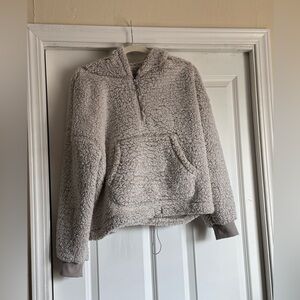 Love Tree Size Large Beige Taupe Sherpa Adjustable Waist Zip Up Hooded Pullover